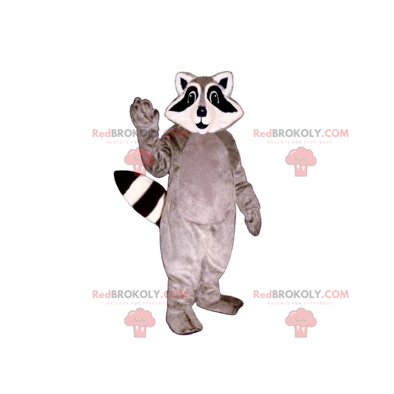 Mascote guaxinim cinza e branco - Redbrokoly.com