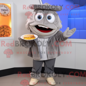 Grå Fish And Chips maskot...