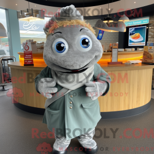 Grå Fish And Chips maskot...