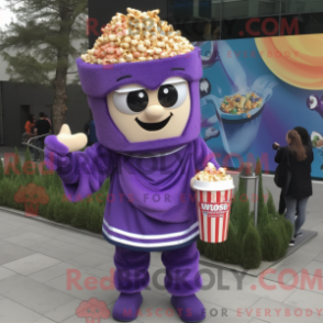 Fantasia de mascote Pop Corn roxo com moletom e presilhas de cabelo - Mascotes pipoca - REBROKO_262032 - RedBrokoly.com
