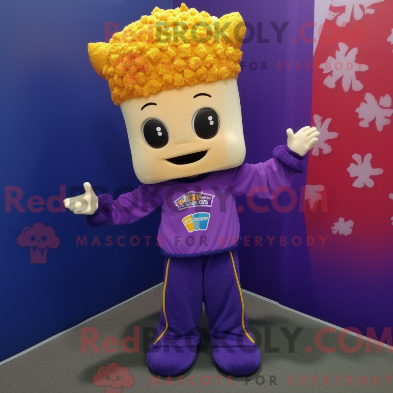 Fantasia de mascote Pop Corn roxo com moletom e presilhas de cabelo - Mascotes pipoca - REBROKO_262033 - RedBrokoly.com