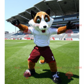 Mascota Fox con ojos verdes y ropa deportiva. - Redbrokoly.com