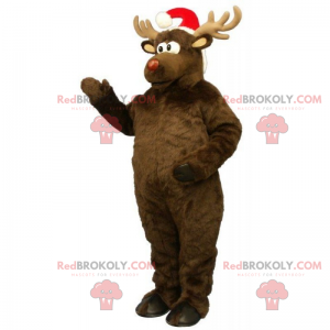 Reindeer mascot with Christmas hat - Redbrokoly.com