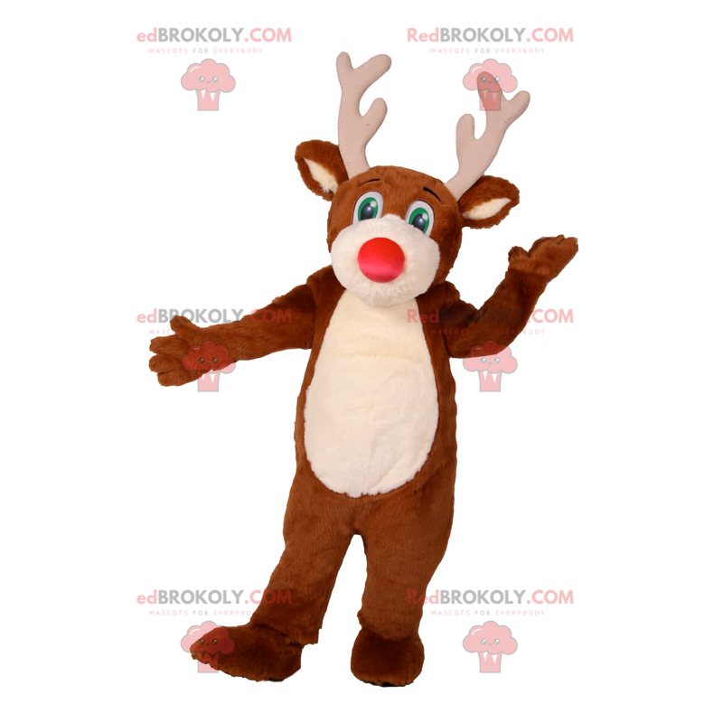 Reindeer mascot with red nose and green eyes - Redbrokoly.com