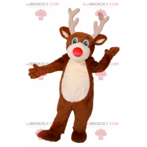 Mascotte di renna con naso rosso e occhi verdi - Redbrokoly.com