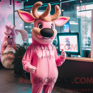 Pink Elk maskot kostume...