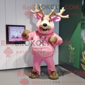 Pink Elk maskot kostume...