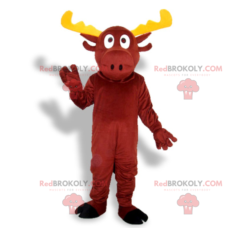 Czerwony renifer maskotka z żółtymi rogami - Redbrokoly.com Czerwony renifer maskotka z żółtymi rogami - Redbrokoly.com