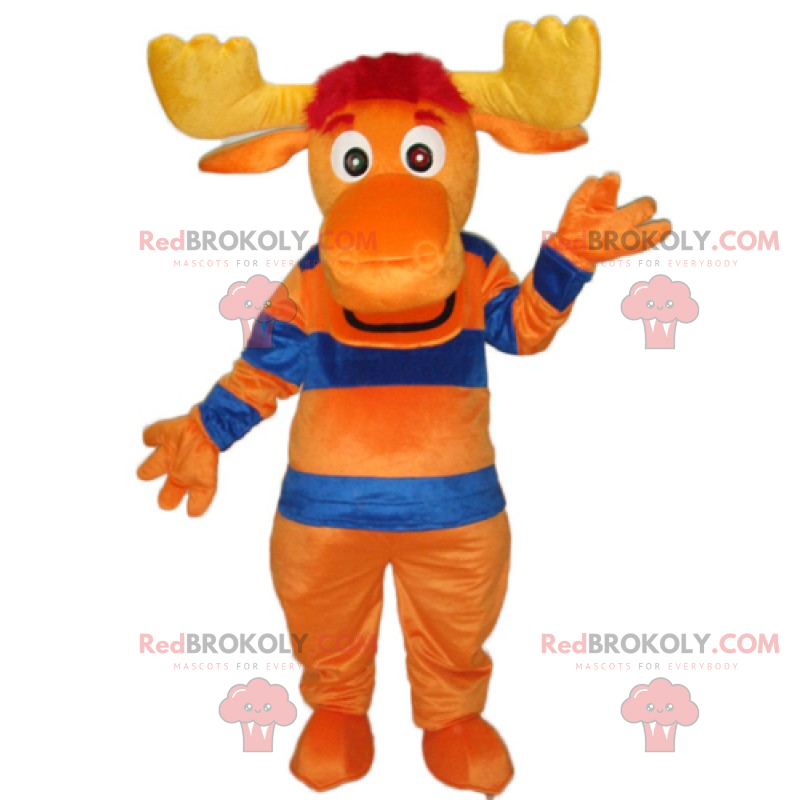 Reindeer mascot with striped sweater - Redbrokoly.com