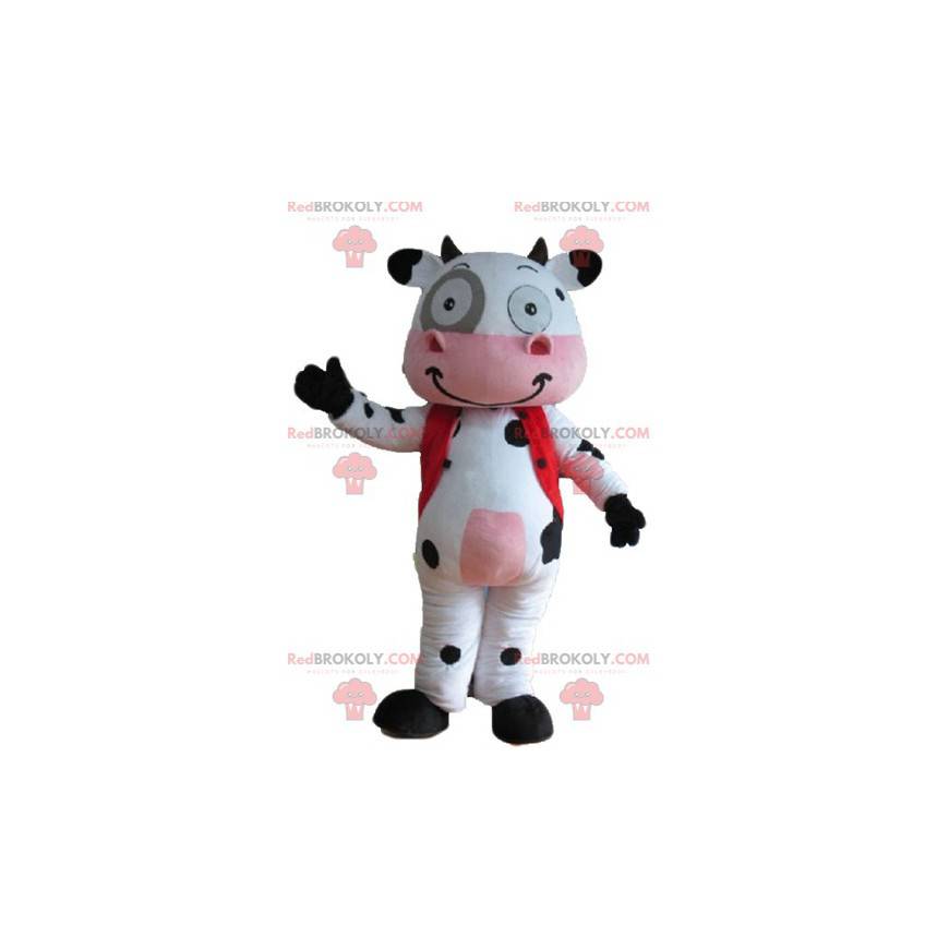 Mascotte mucca bianca e nera molto sorridente - Redbrokoly.com