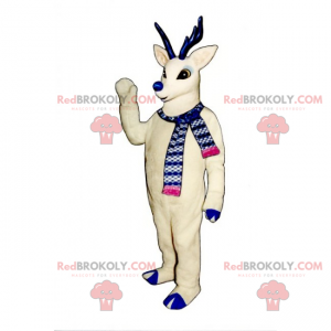 White reindeer mascot with blue nose - Redbrokoly.com