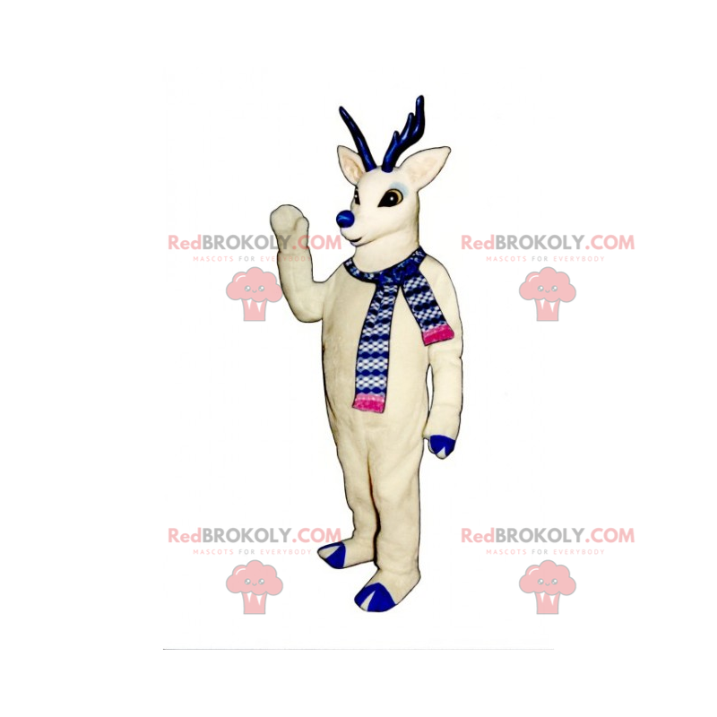 Mascote de rena branca com nariz azul - Redbrokoly.com
