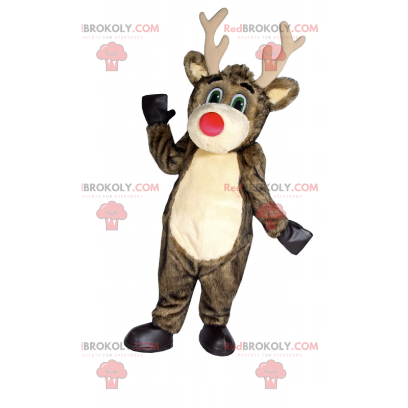 Weihnachtsmann Rentier Maskottchen mit einer roten Nase -