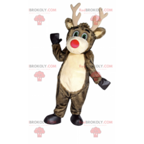 Weihnachtsmann Rentier Maskottchen mit einer roten Nase -