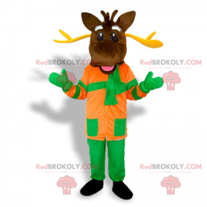 Mascote de rena em traje de esqui - Redbrokoly.com