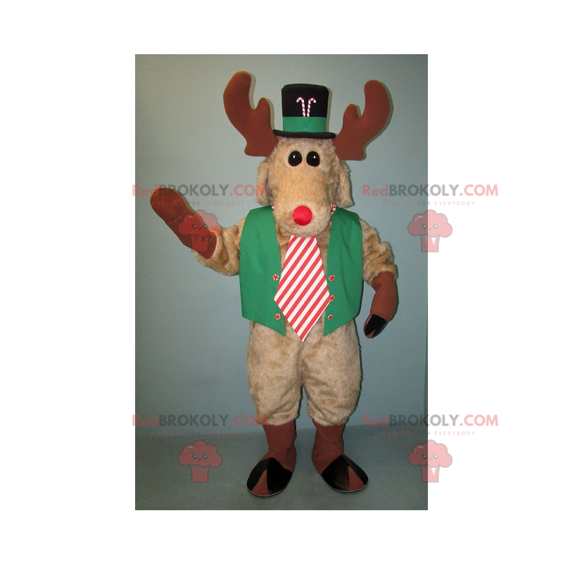 Mascotte de renne en tenue du temps des fêtes - Redbrokoly.com