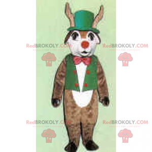 Mascote de rena em traje verde e nariz vermelho - Redbrokoly.com