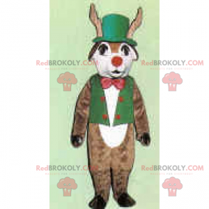 Mascotte de renne en tenue verte et nez rouge - Redbrokoly.com