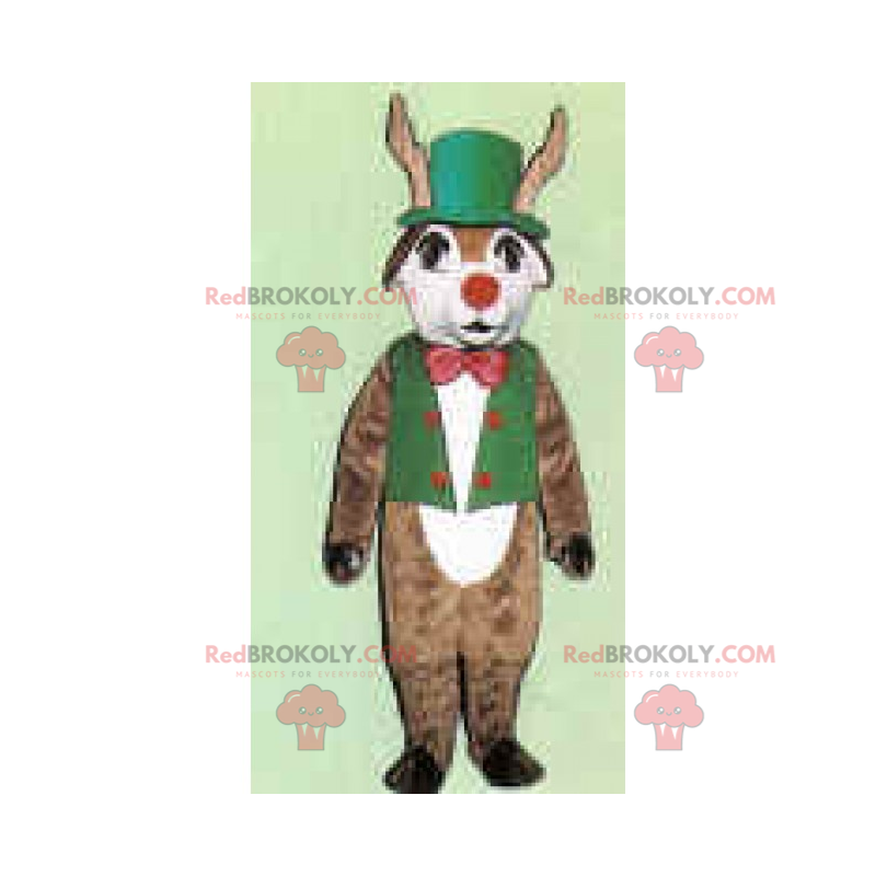 Mascota de reno en traje verde y nariz roja - Redbrokoly.com