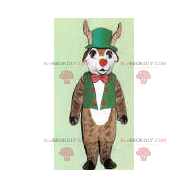 Mascotte de renne en tenue verte et nez rouge - Redbrokoly.com