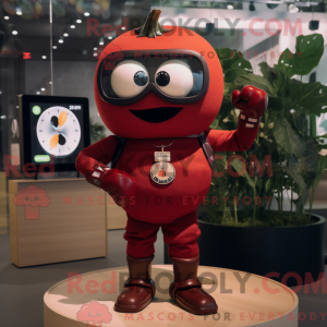 Fantasia de mascote tomate vinho com macacão e relógios inteligentes - Mascotes de tomate - REBROKO_262462 - RedBrokoly.com
