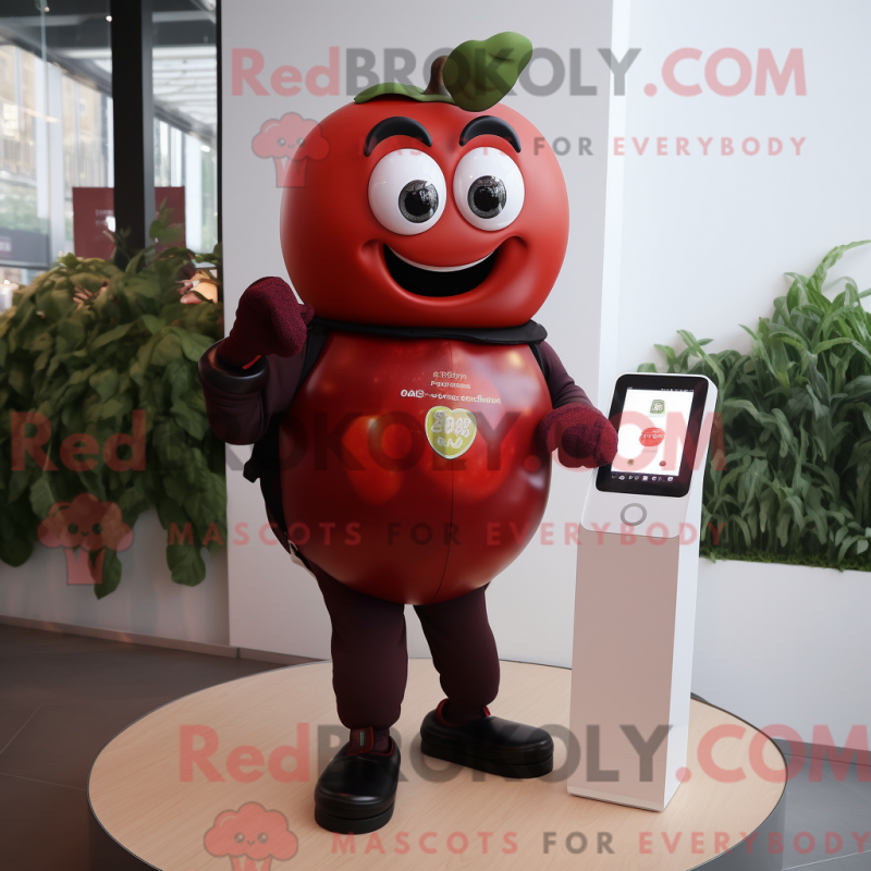 Fantasia de mascote tomate vinho com macacão e relógios inteligentes - Mascotes de tomate - REBROKO_262463 - RedBrokoly.com