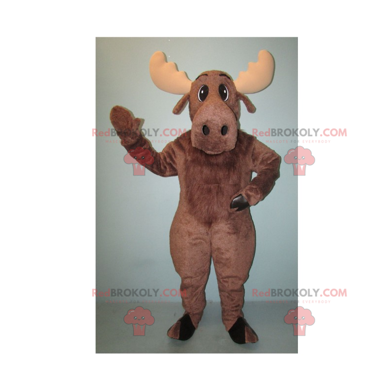 Brun rensdyrmaskot og beige horn - Redbrokoly.com