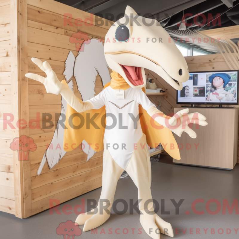 Fantasia de mascote de pterodáctilo bege com macacão e faixas de cabeça - Mascotes pterodáctilos - RedBrokoly.com