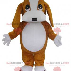 Mascote de cachorro marrom e branco fofo e comovente -