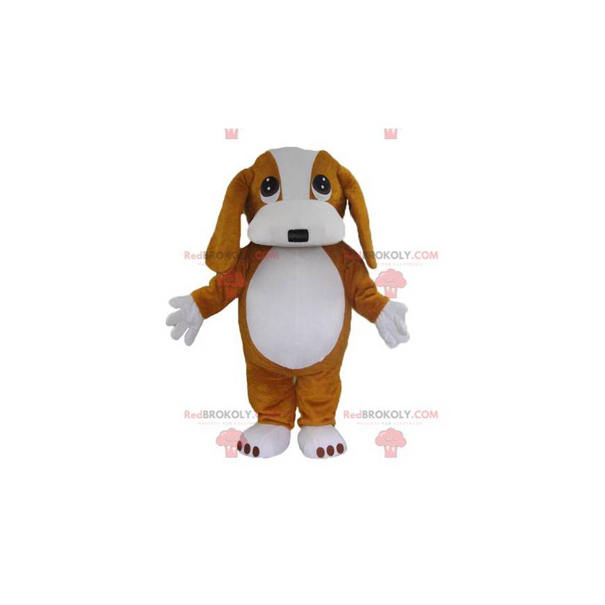 Mascotte de chien marron et blanc mignon et attendrissant -