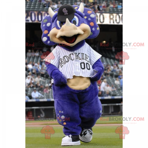 Mascotte de rhinocéros violet en tenue de sport - Redbrokoly.com