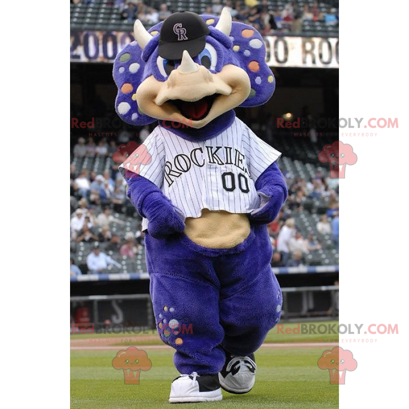 Purple rhino mascot in sportswear - Redbrokoly.com