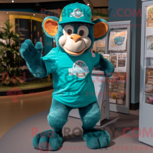 Teal Monkey maskot kostume...