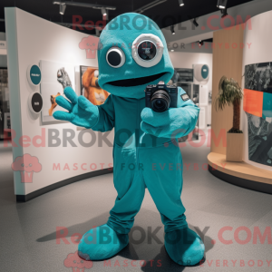 Teal Camera maskot kostume...