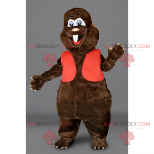 Mascotte de rongeur avec veston rouge - Redbrokoly.com