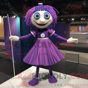 Fantasia de mascote de Funâmbulo roxo com saia plissada e brincos - Mascotes do Equilibrista - REBROKO_263018 - RedBrokoly.com