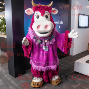 Magenta koe mascottekostuum...