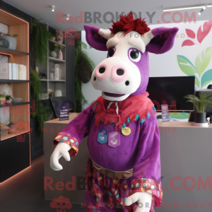 Magenta Cow mascot costume...