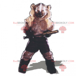 Rodent mascot in shorts with baseball bat - Redbrokoly.com
