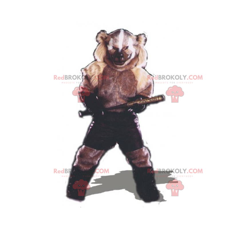 Mascote roedor em shorts com taco de beisebol - Redbrokoly.com