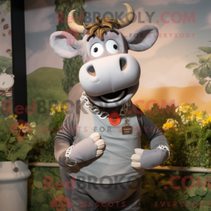Grå Jersey Cow maskot...