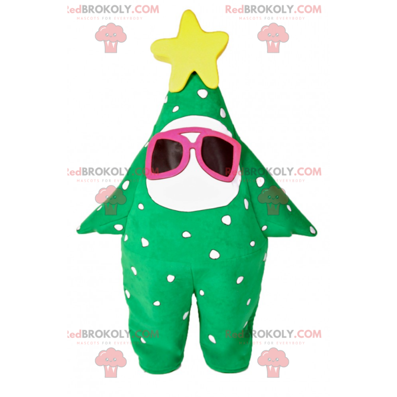 Maskot vánoční stromeček s růžovými slunečními brýlemi -