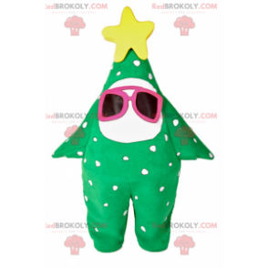 Mascote da árvore de natal com óculos de sol rosa -