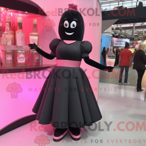 Svart rosa maskotdraktfigur...