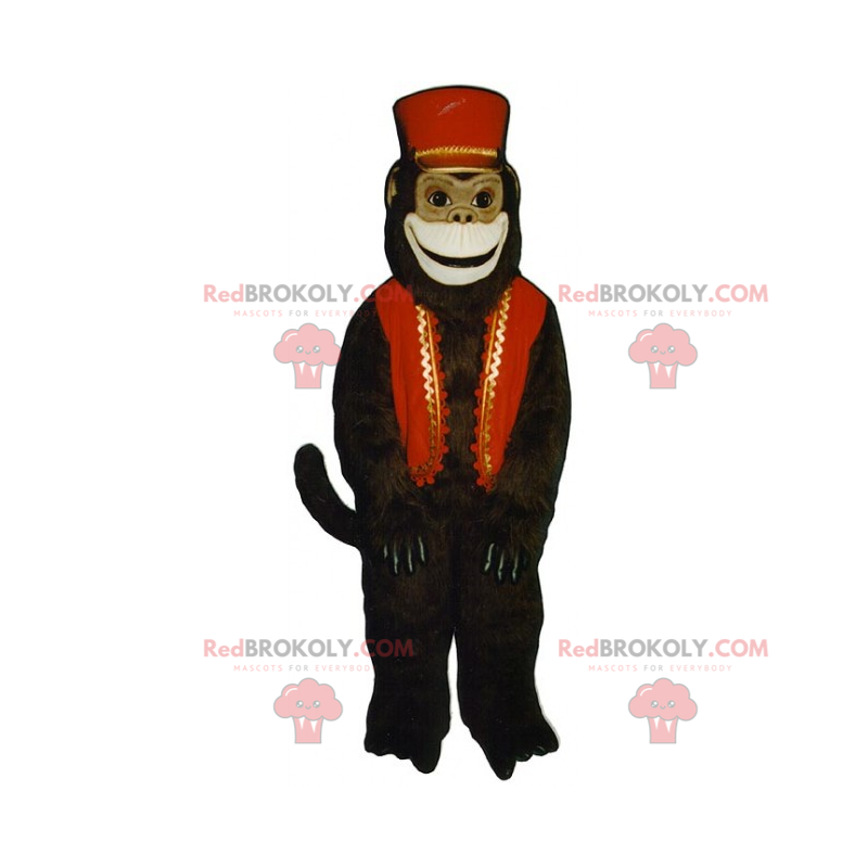 Maskotka małpa z kostiumem i kapeluszem - Redbrokoly.com