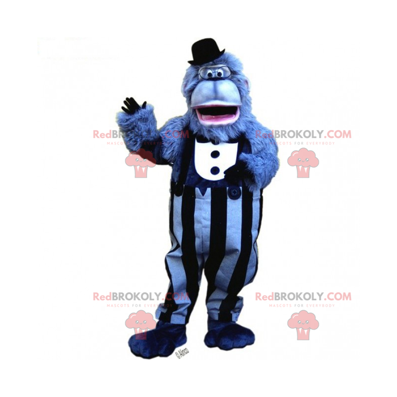Blaues Affenmaskottchen mit Kostüm und Hut - Redbrokoly.com