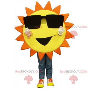 Mascote do sol com grandes óculos e sorriso - Redbrokoly.com