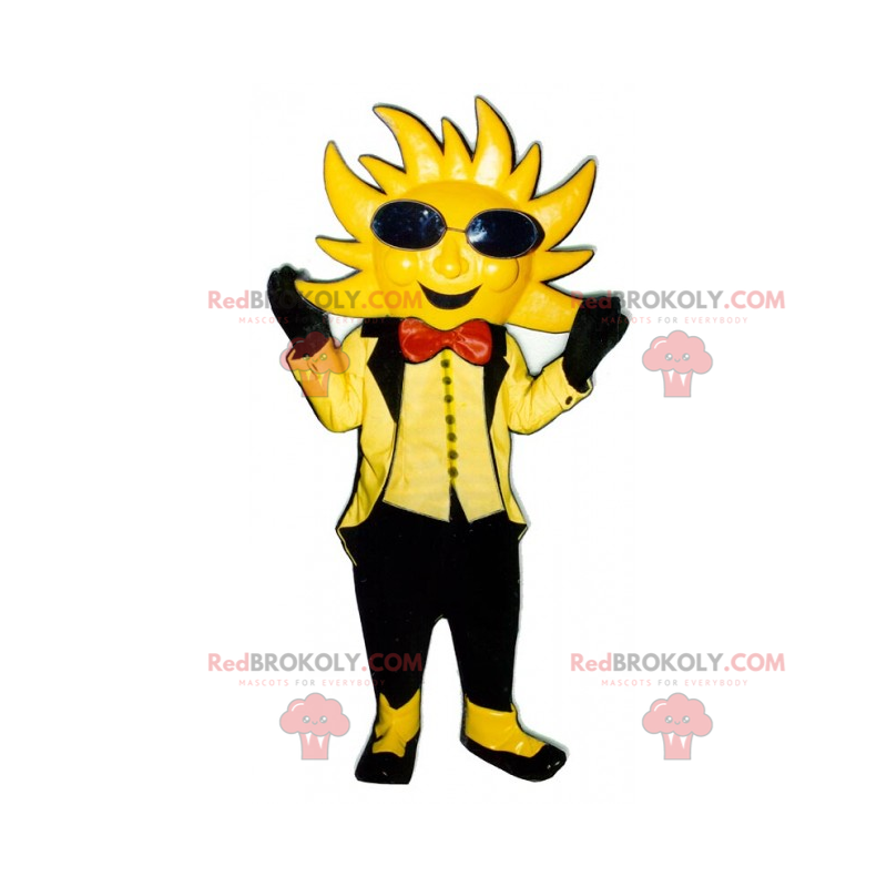 Sun mascot with black glasses and bow tie - Redbrokoly.com