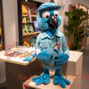 Cyan Parrot mascot costume...