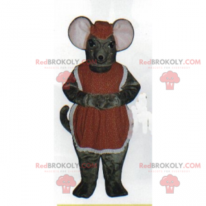 Mascota del ratón con delantal y gafas redondas. -